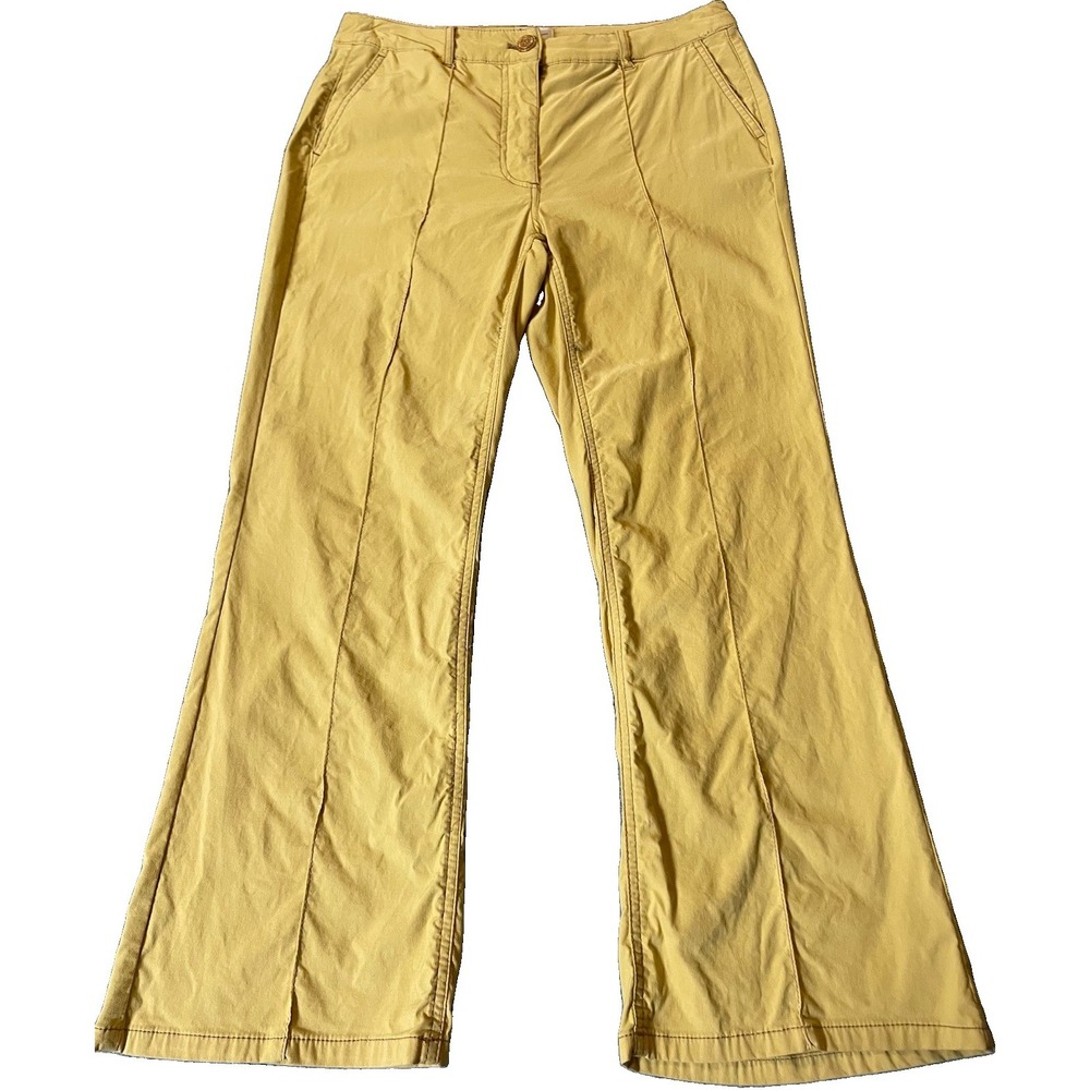 Nicole Miller Linen Blend Bootcut Pants Sz 6 Mustard Yellow Pintuck Lightweight